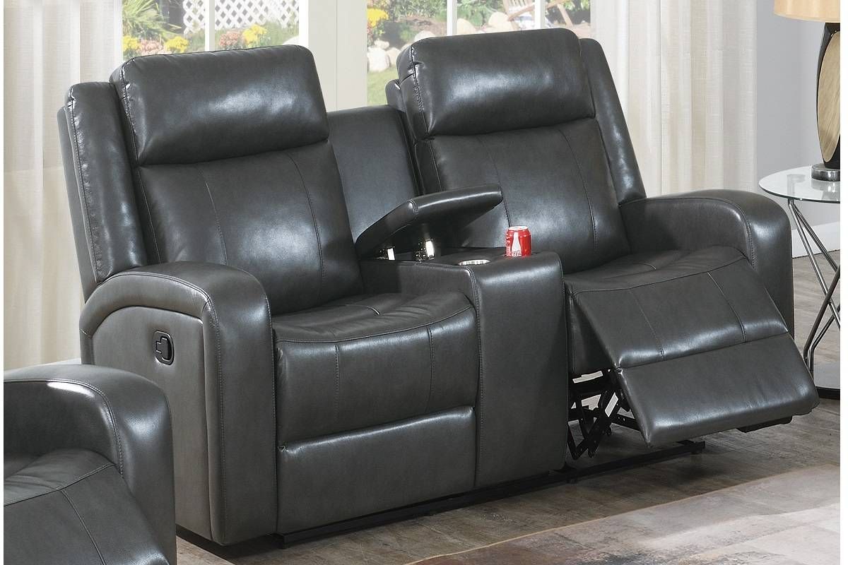 Pavilion Grey Leather Recliner Loveseat