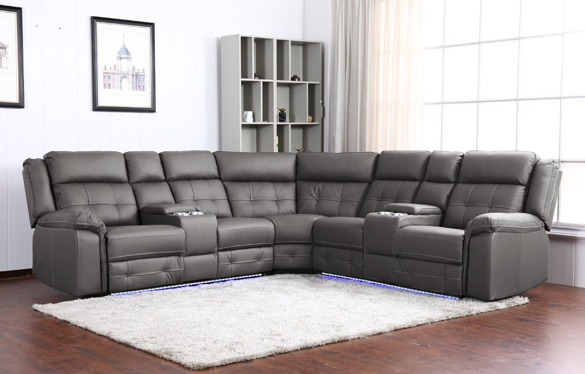 Payton Grey Leather Power Recliner Sectional