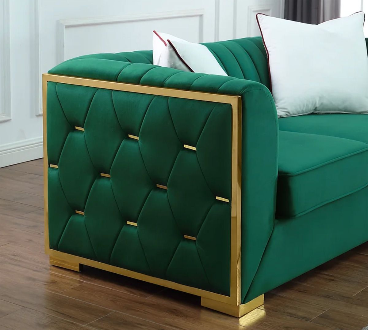 Pedro Green Velvet Sofa Side