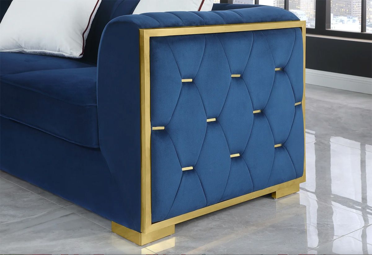 Pedro Navy Blue Velvet Sofa Side