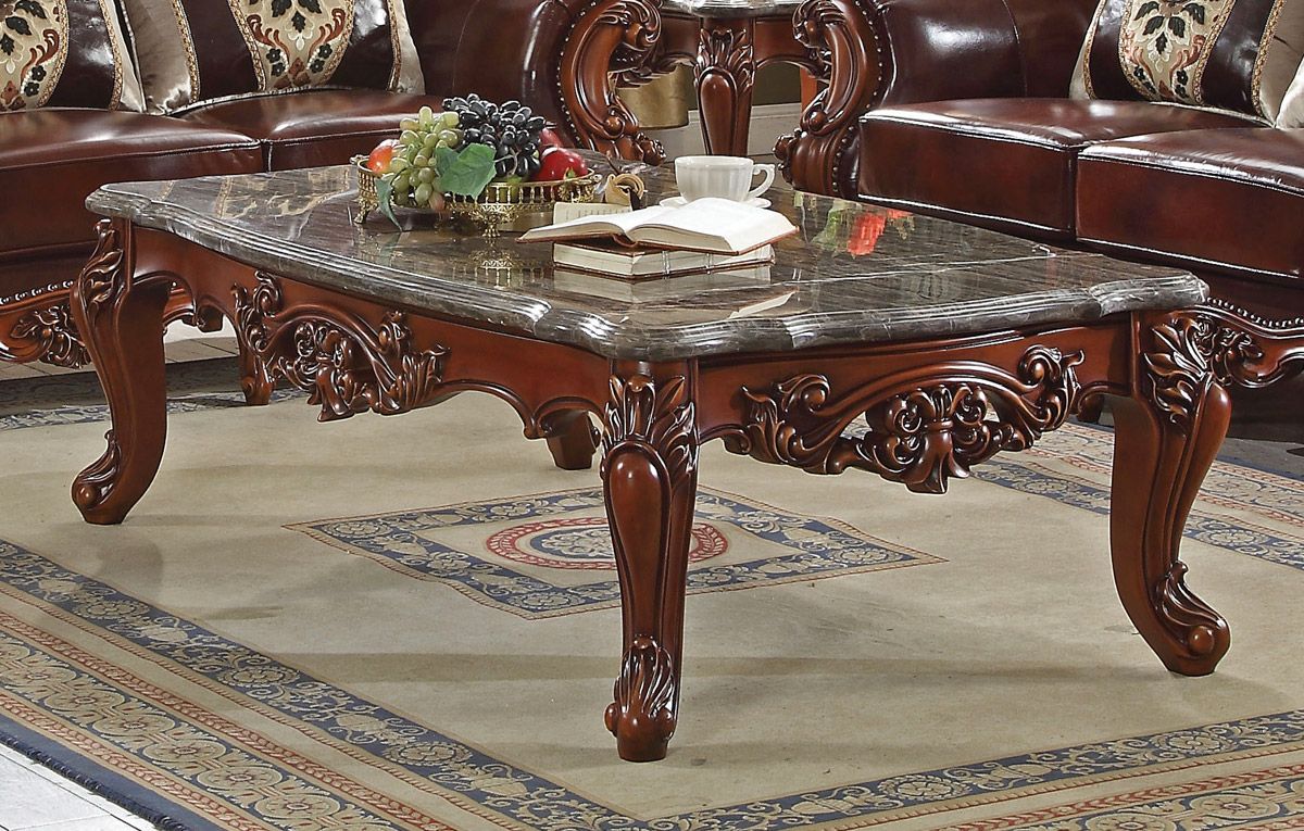Pelton Traditional Marble Top Coffee Table