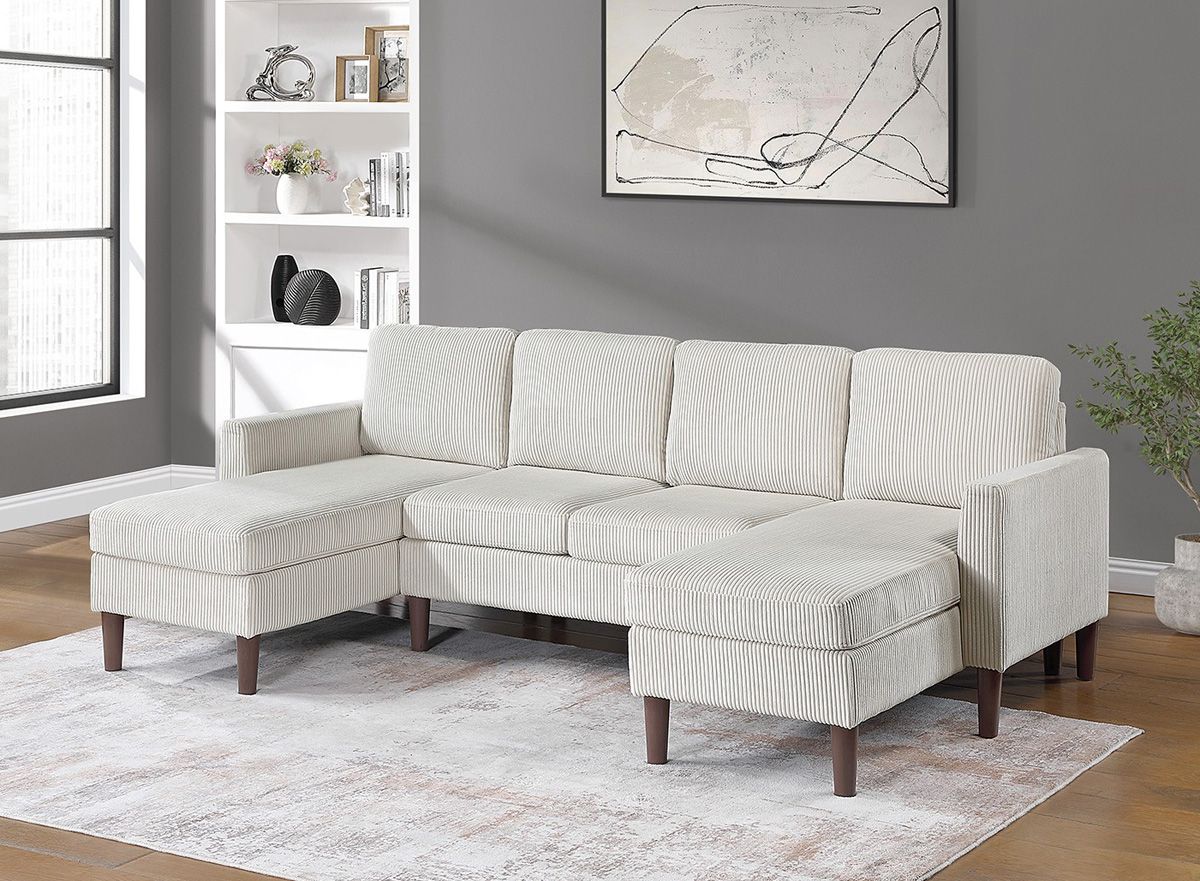 Perna Beige Corduroy Sectional With Dual Chaises