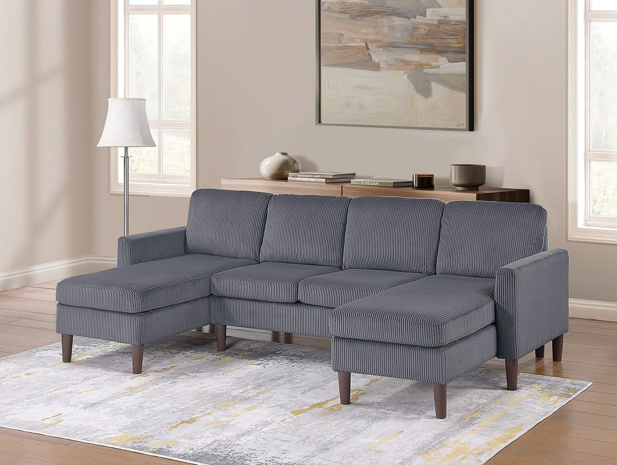Perna Sectional With Double Chaise Grey Corduroy