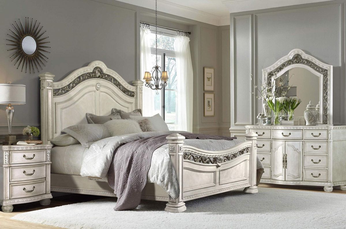 Perseus Victorian Style Bed White Wash