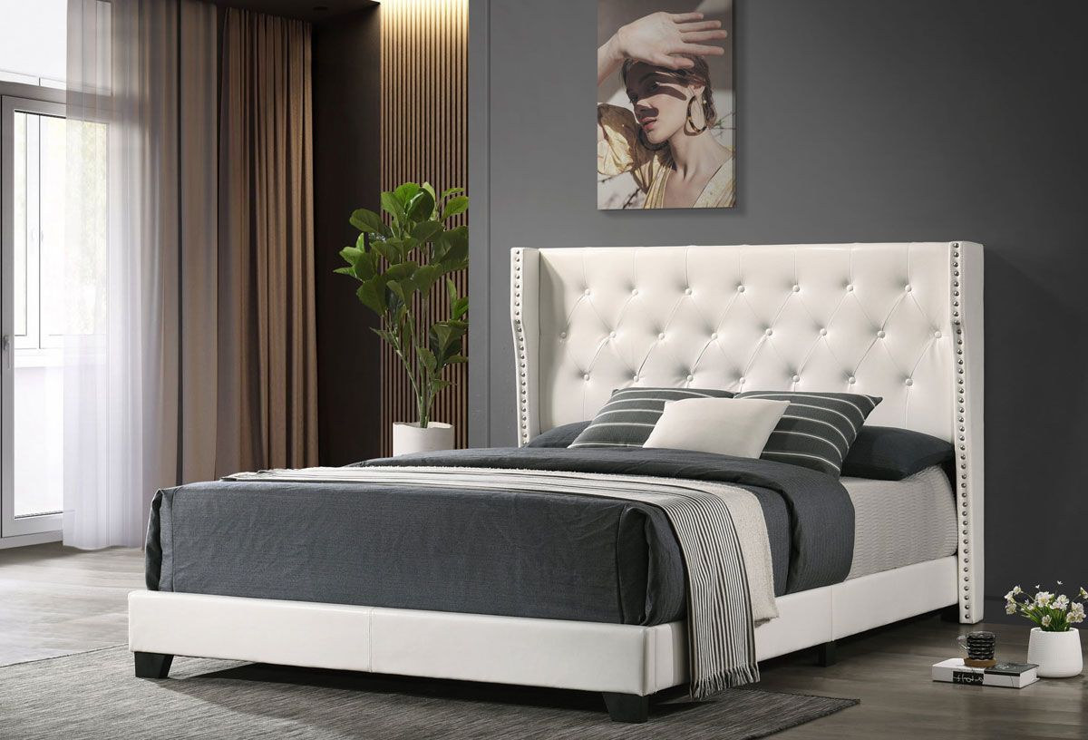 Pietro Platform Bed White Leather