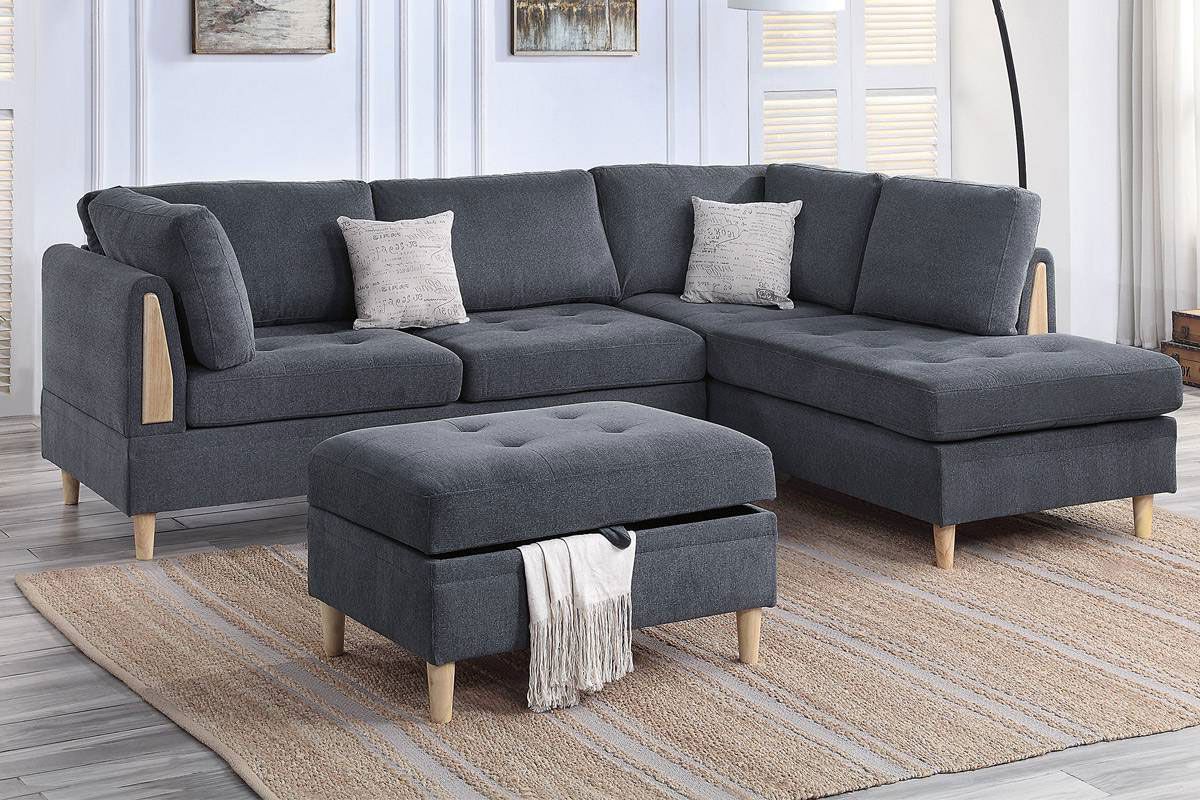Plaza Charcoal Chenille Sectional Set