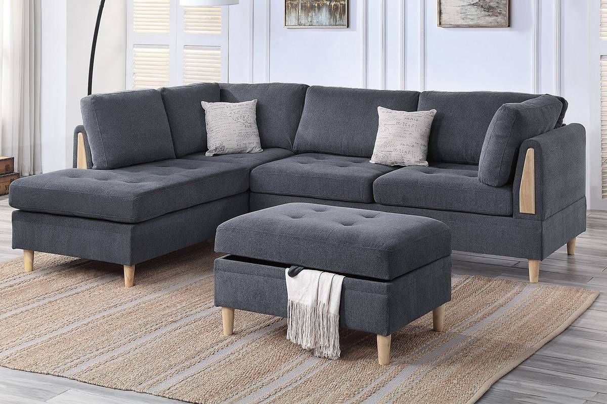 Plaza Charcoal Chenille Reversible Sectional Set