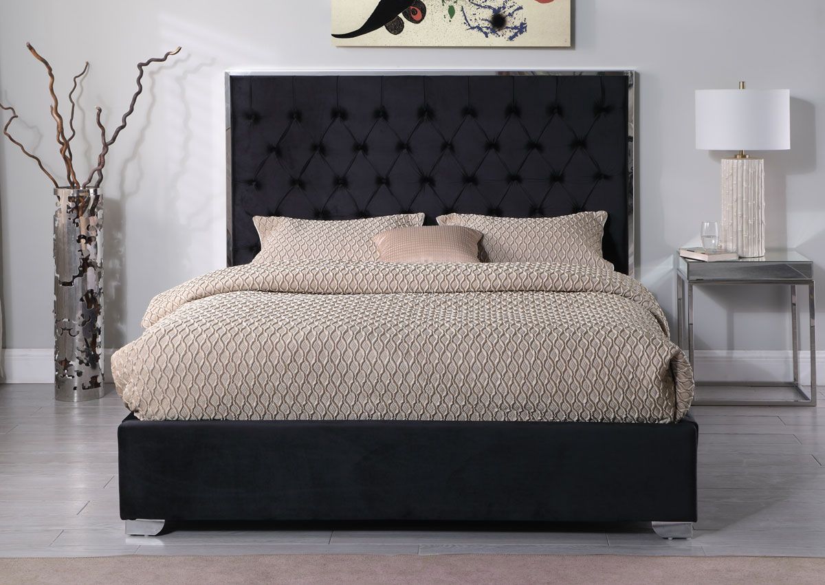 Prague Black Velvet Bed With Chrome Frame