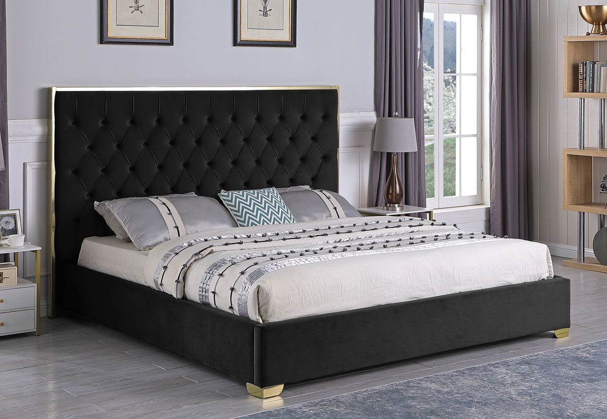 Prague Black Velvet Modern Bed