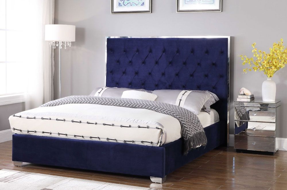 Prague Bed Navy Blue Tufted Velvet 