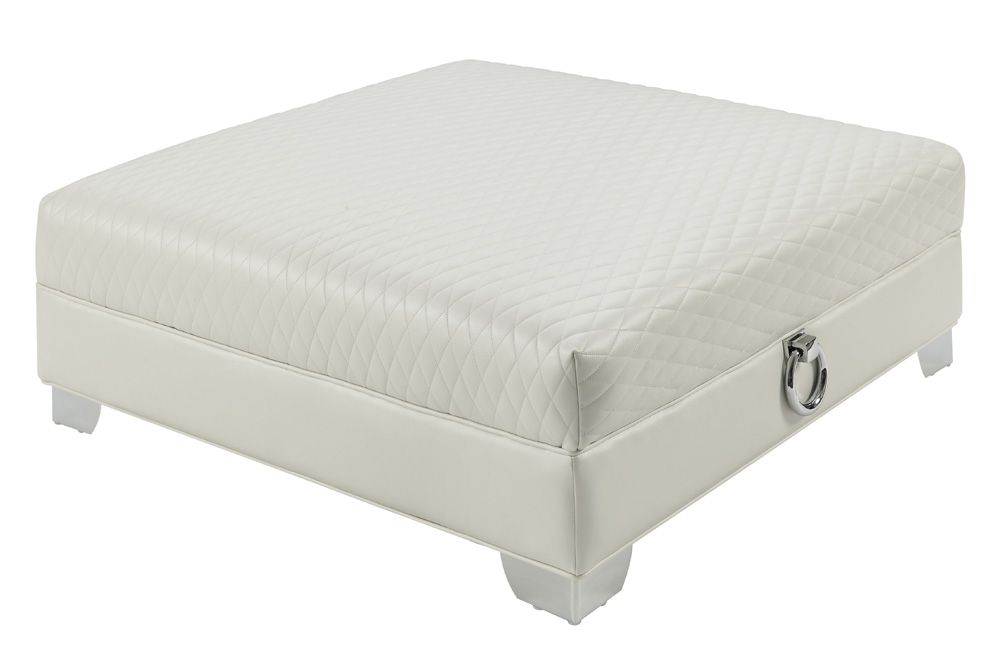 Prague Pearl White Leather Ottoman