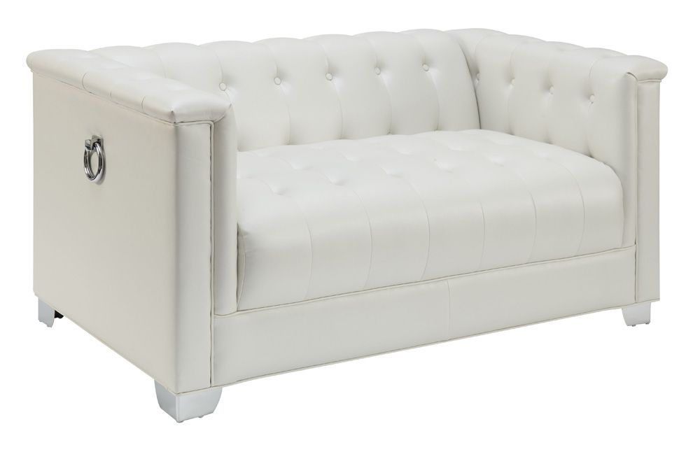 Prague Pearl White Leather Love Seat