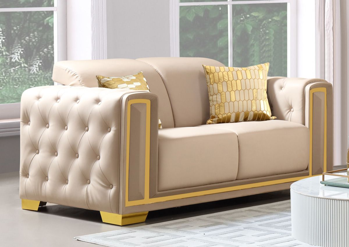 Praten Beige Leather Modern Loveseat