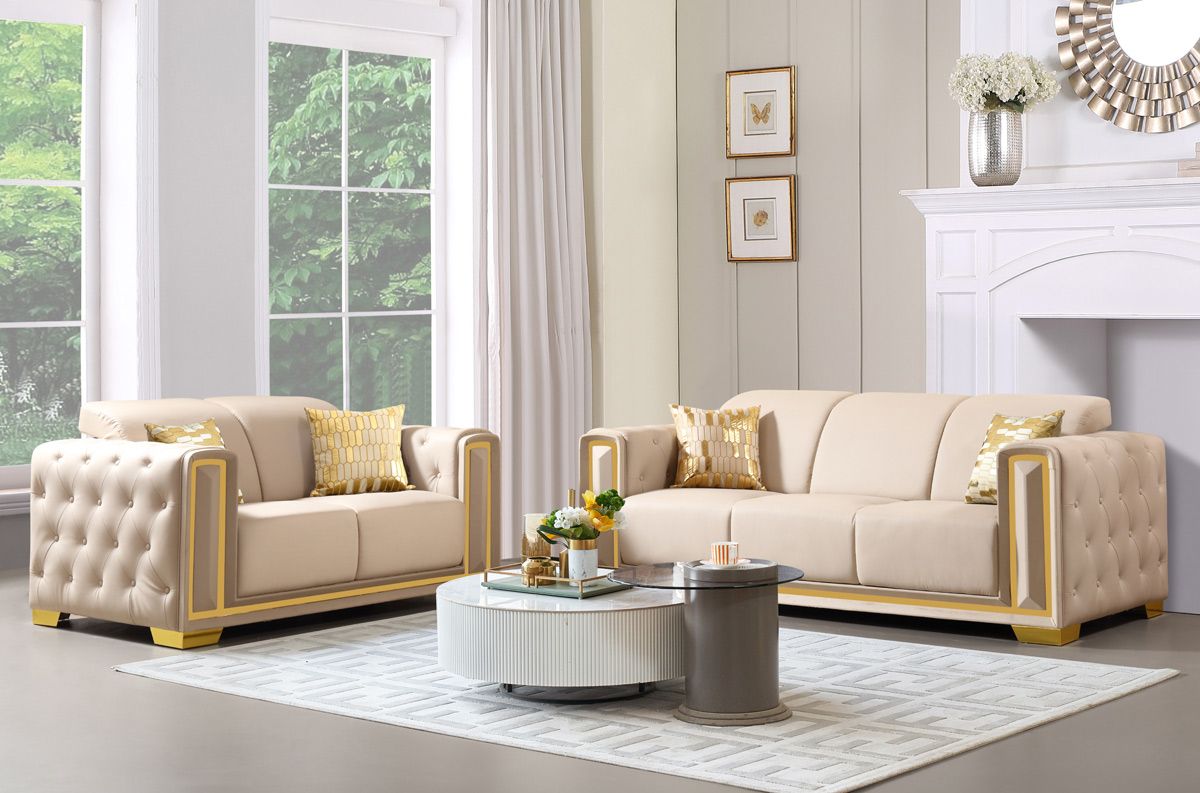 Praten Beige Leather Modern Sofa Set