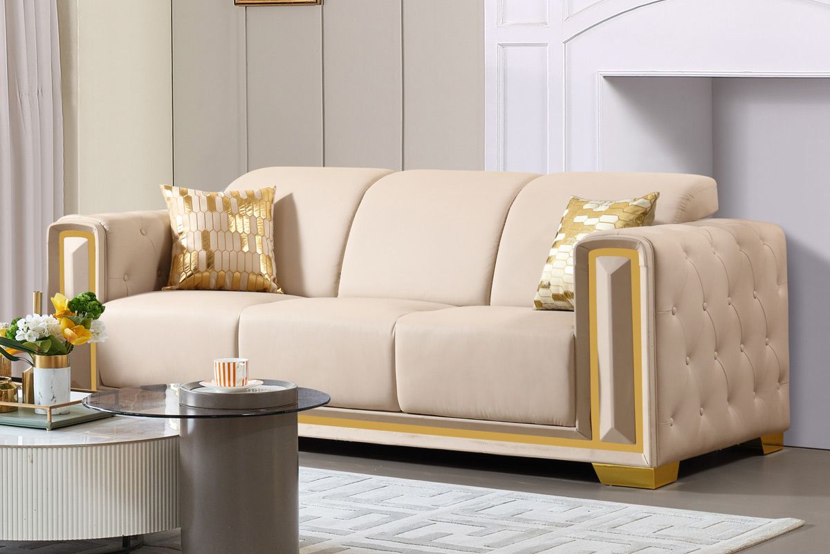 Praten Beige Leather Modern Sofa