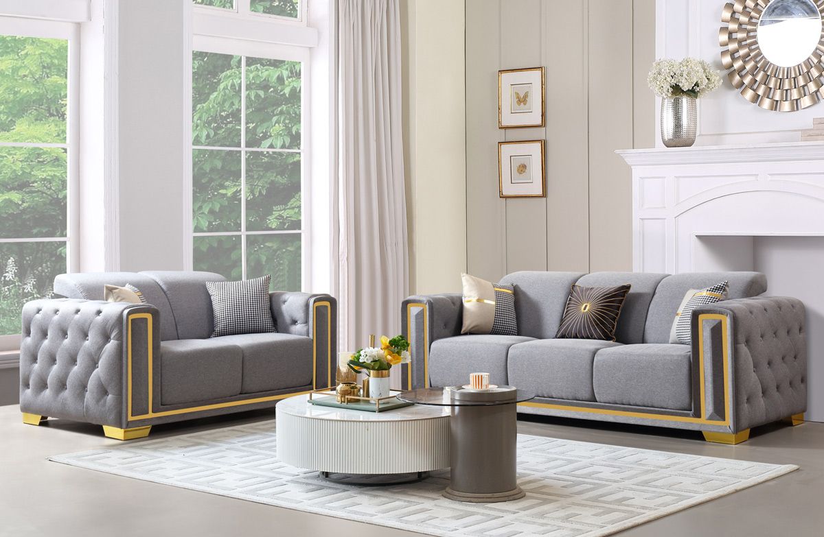 Praten Modern Sofa Set With Gold Accents