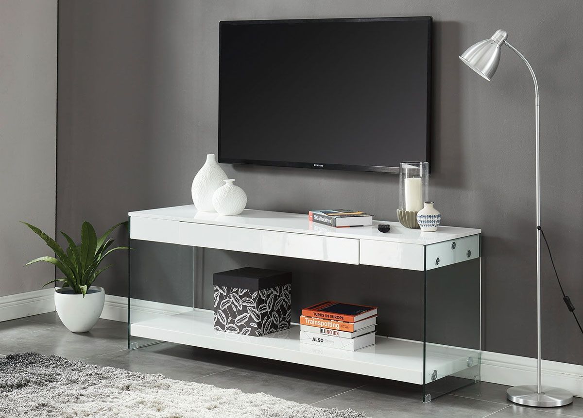Preva White Lacquer Modern TV Stand