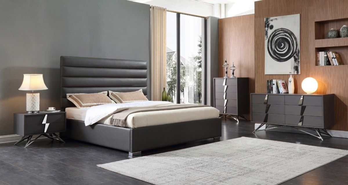 Prince Grey Leather Bedroom Set