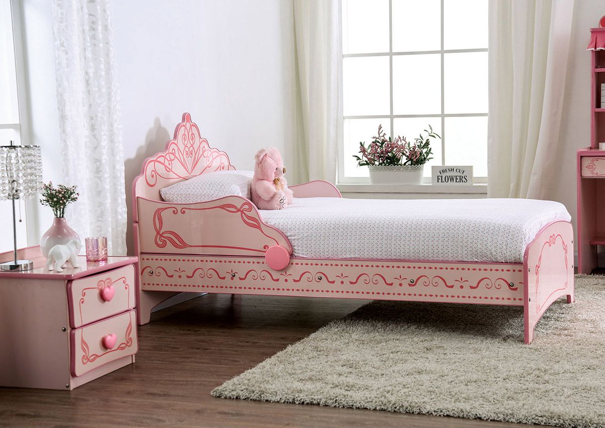 Princess Pink Finish Twin Size Bed