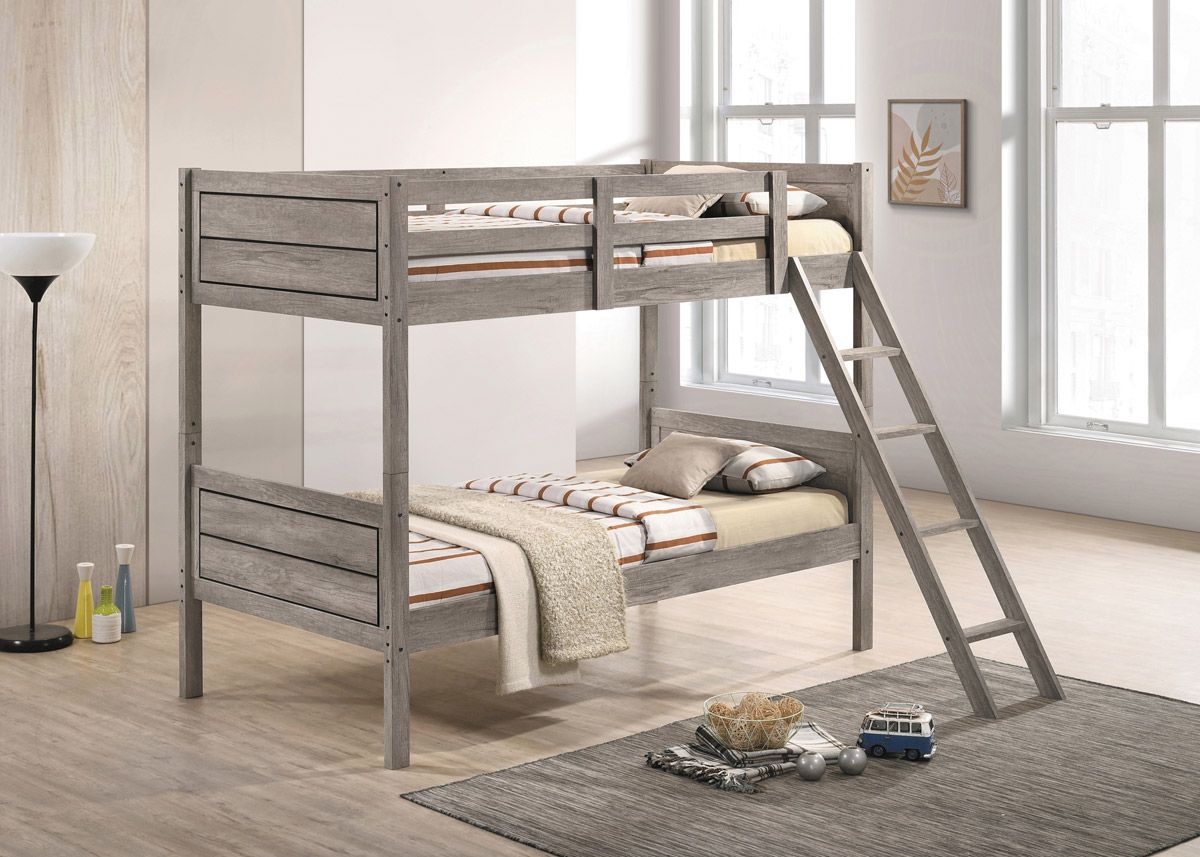 Prismo Twin Over Twin Bunk Bed Rustic Taupe Finish