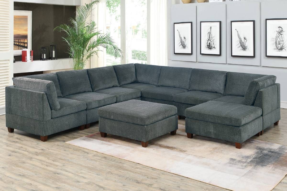 Qezzy Grey Chenille U Shape Sectional Set