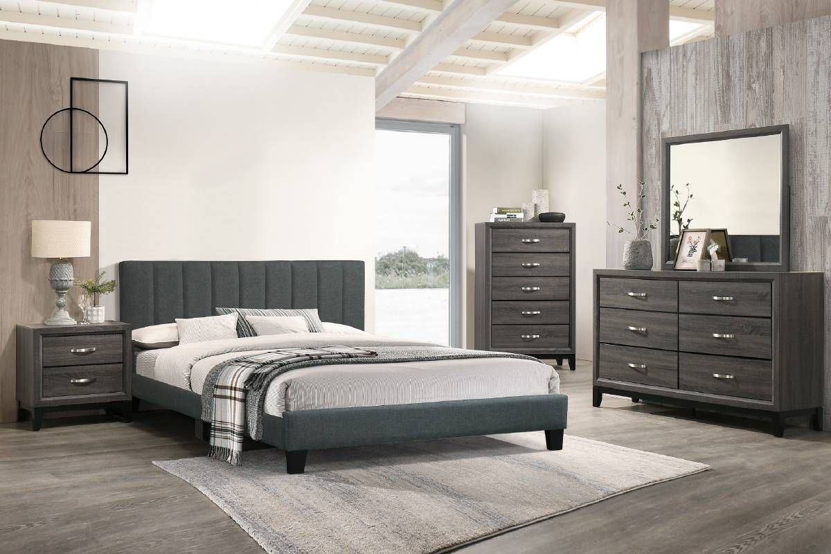 Quincy Charcoal Linen Platform Bed