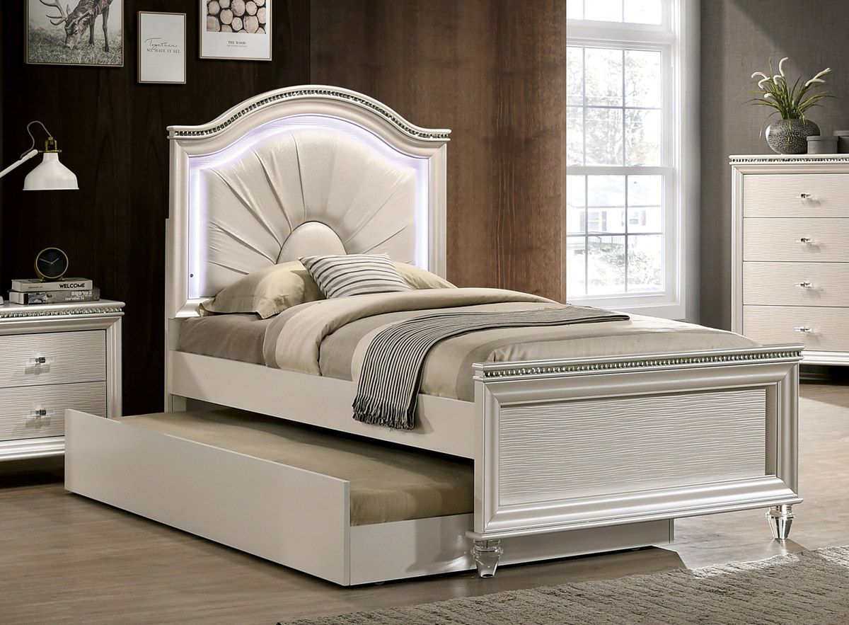 Rachele Pearl White Bed With LED Light