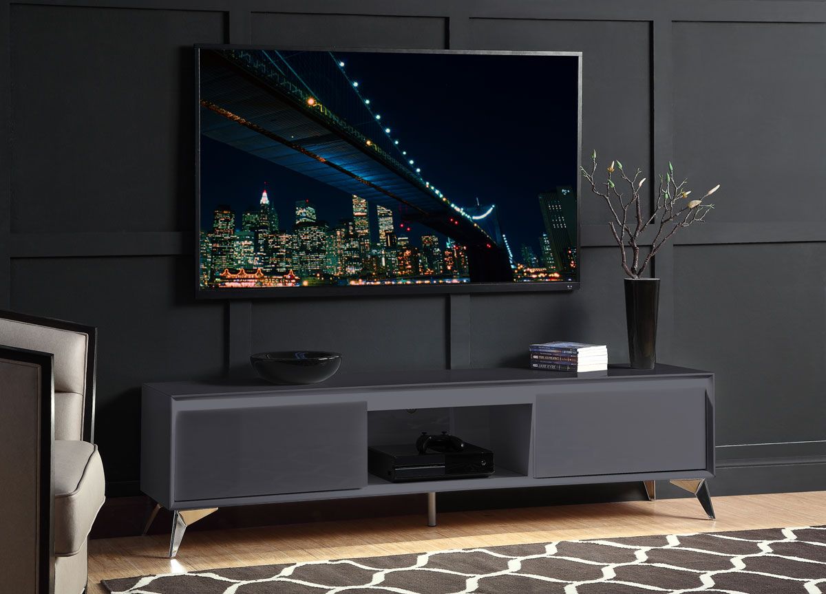 Rada Grey Lacquer TV Stand With LED Light