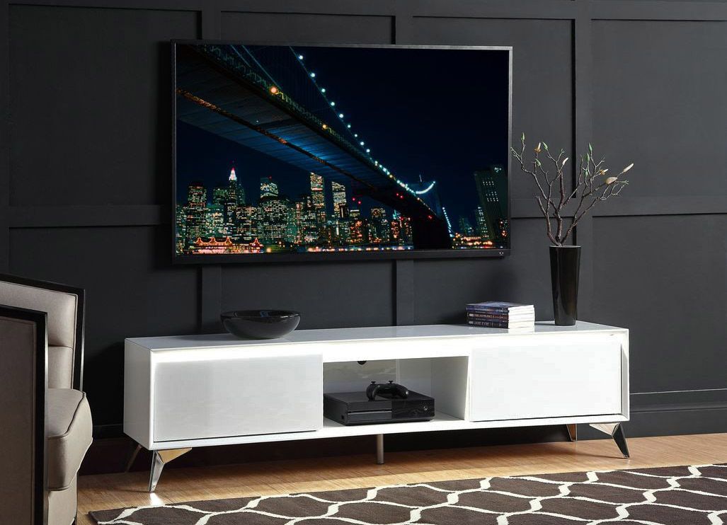 Rada White Lacquer TV Stand With LED Light