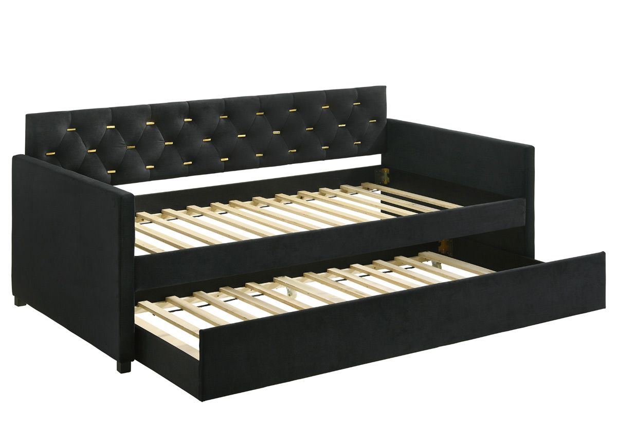 Raina Black Velvet Daybed With Gold Accents