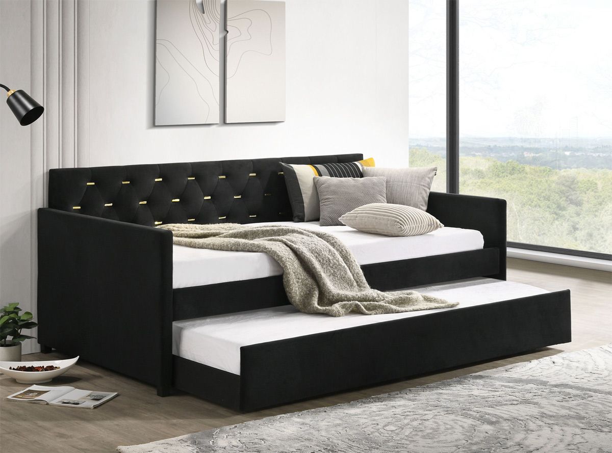 Raina Black Velvet Daybed With Trundle