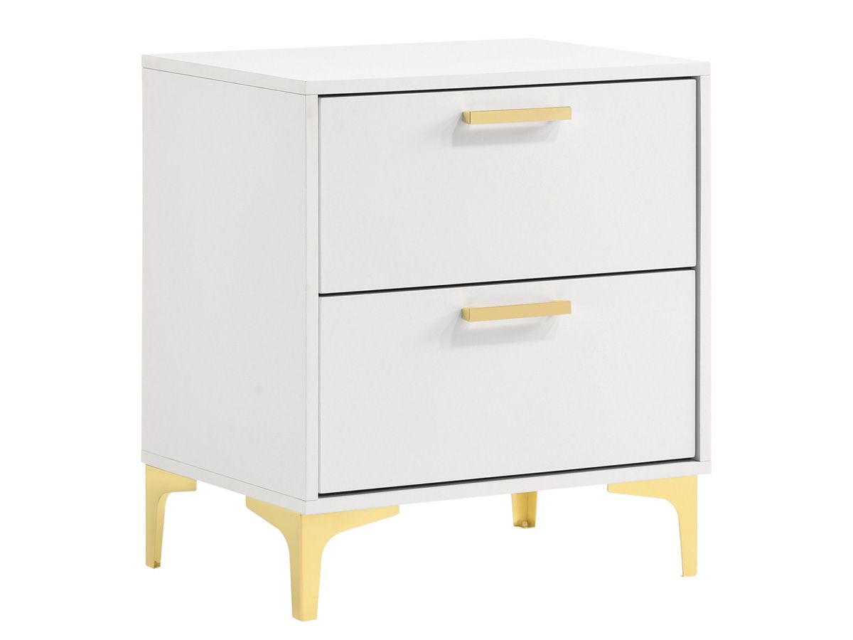 Raina White Night Stand With Gold Accents