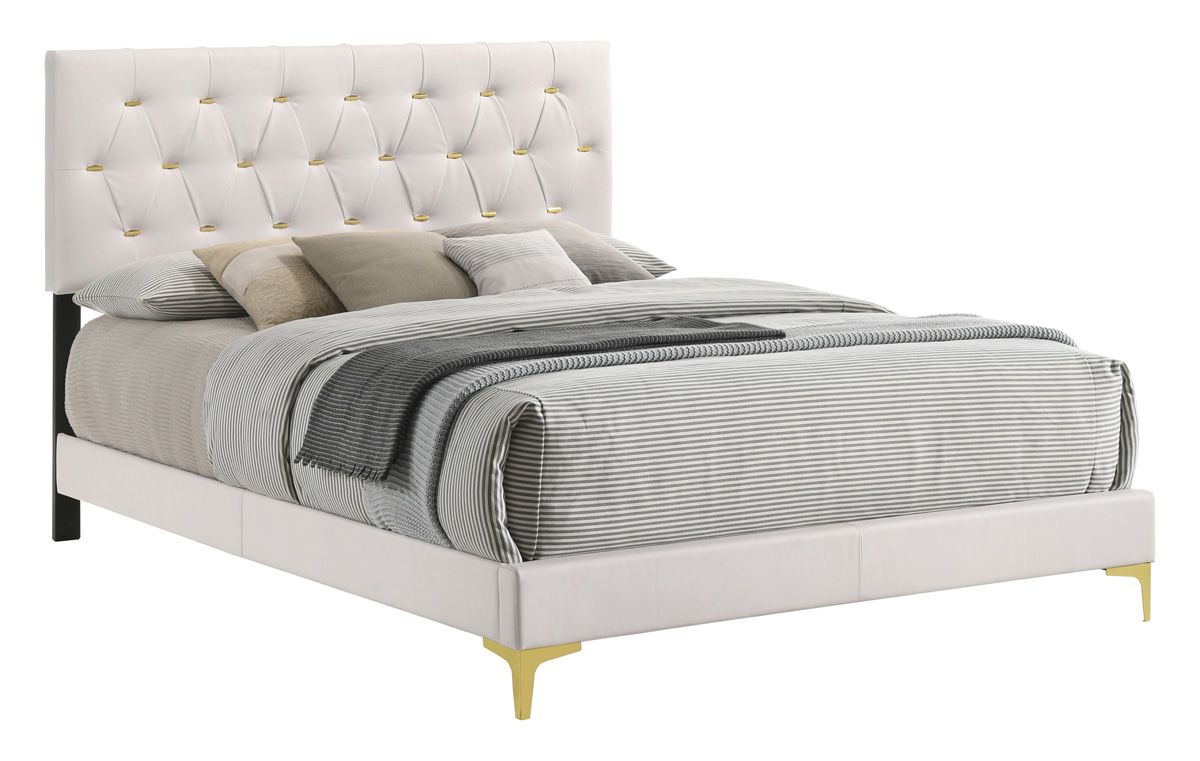 Raina White Velvet Bed With Gold Accents
