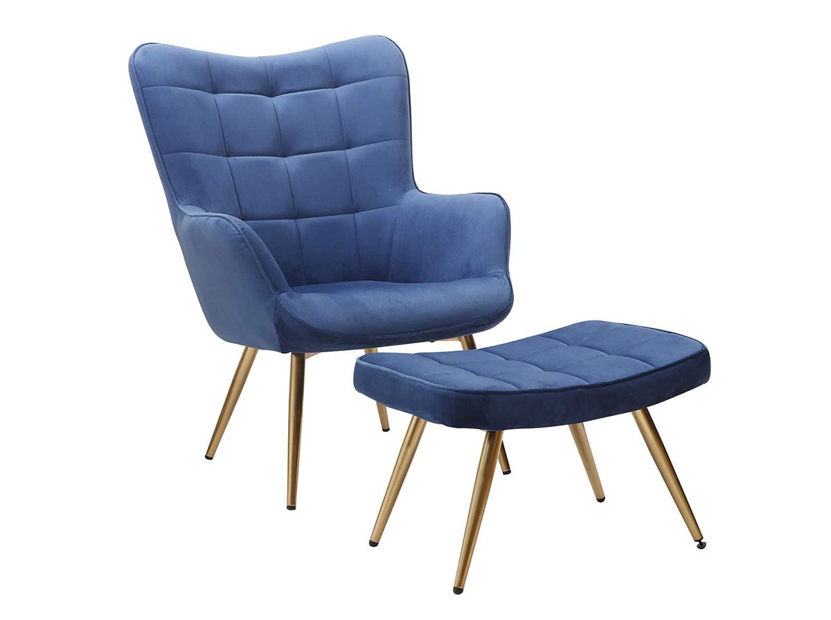 Rana Blue Velvet Accent Chair Set