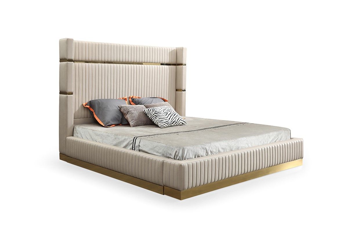 Rebeca Beige Leather Bed