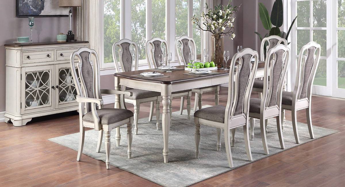 Rebecca White Wash Extendable Dining Table Set