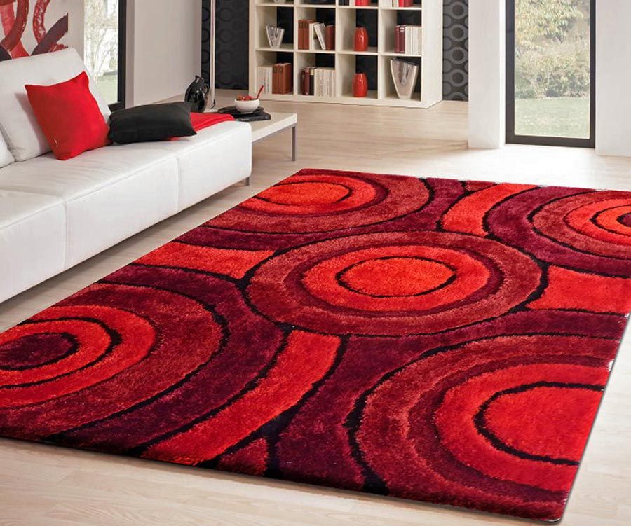 Red Living Shag Modern Rug