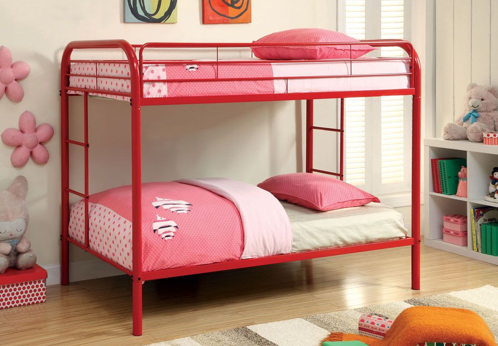 Red Metal Twin Over Twin Bunk Bed