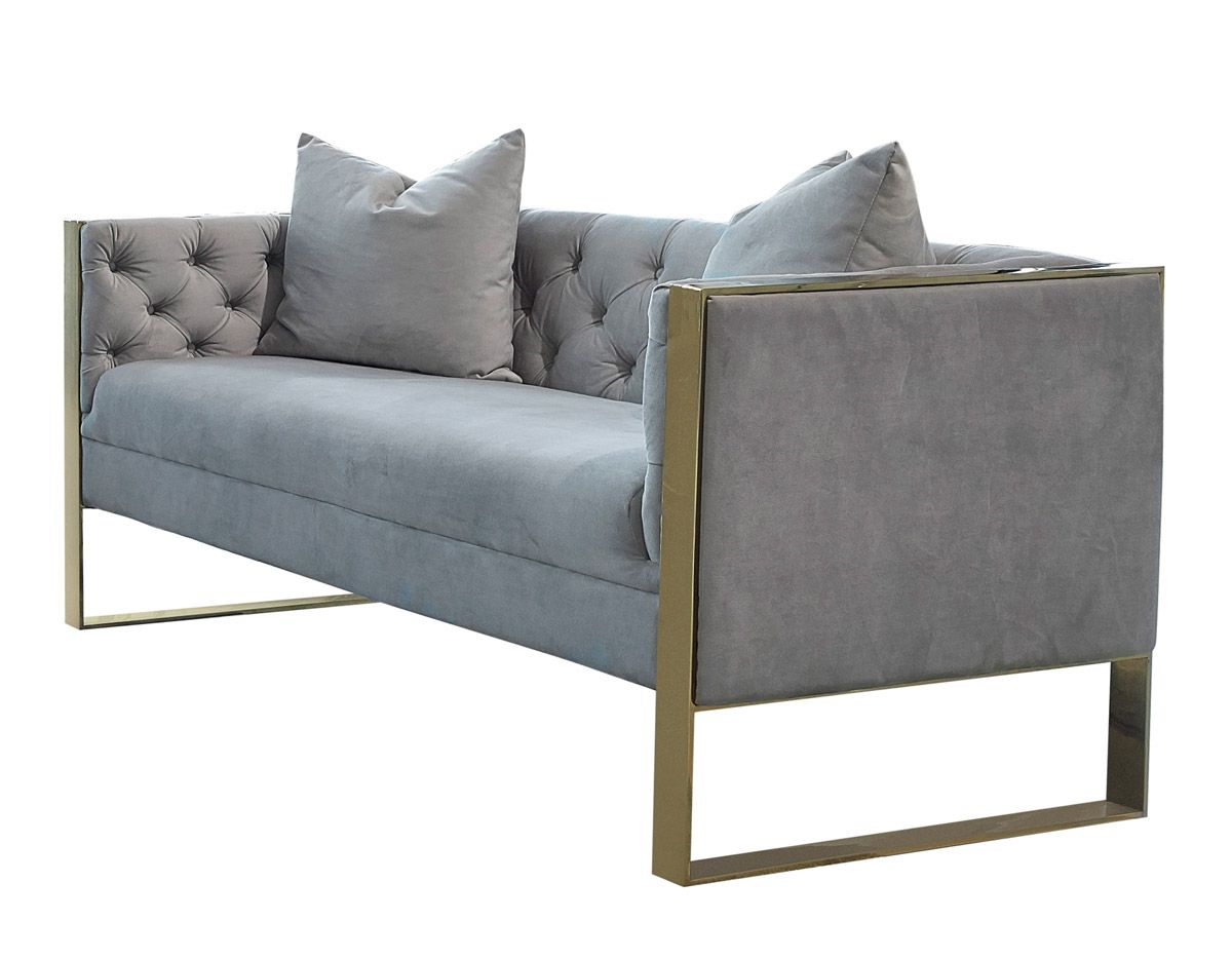 Reese Grey Velvet Loveseat With Gold Trim