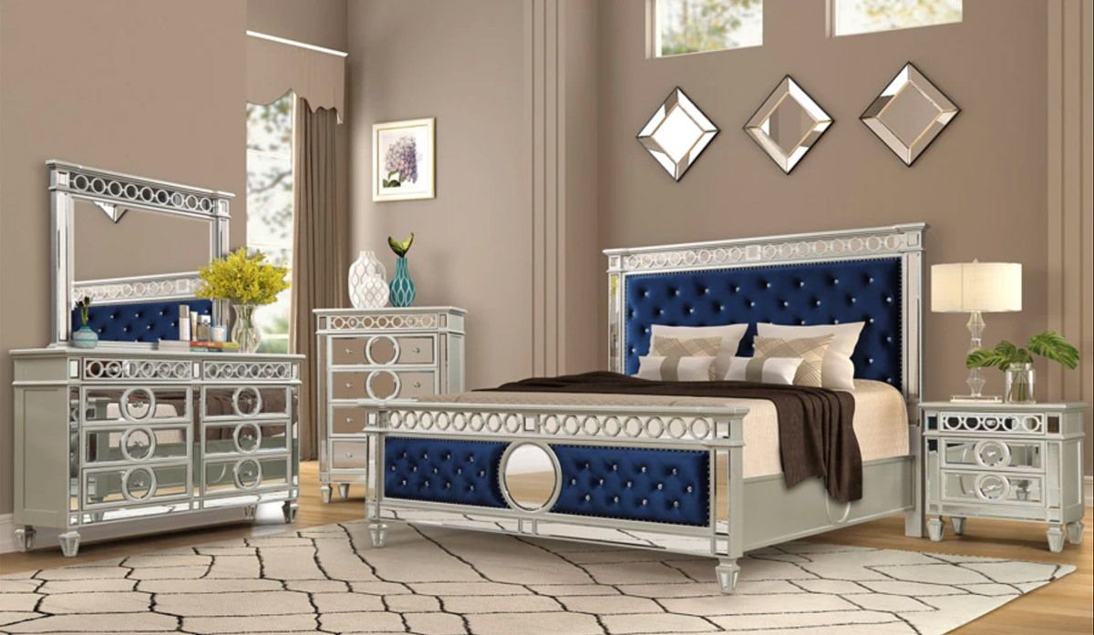 Regent Silver Finish Mirrored Bed