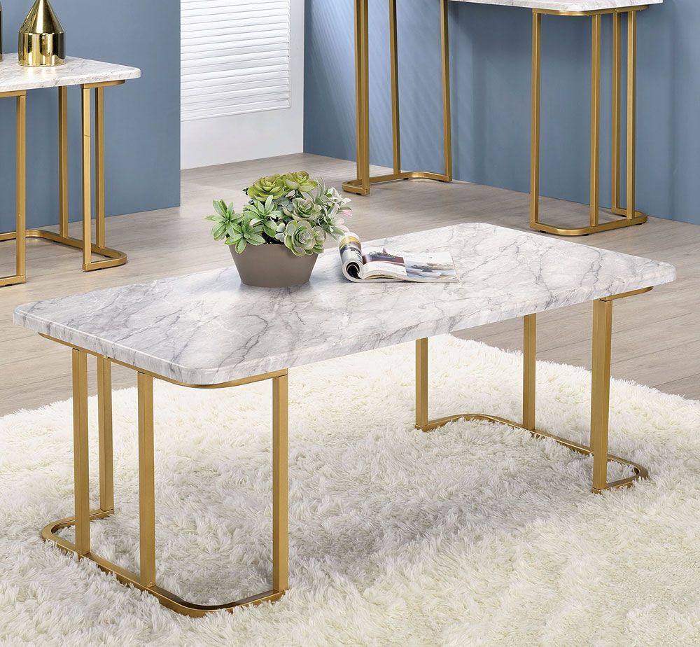 Reid White Faux Marble Coffee Table