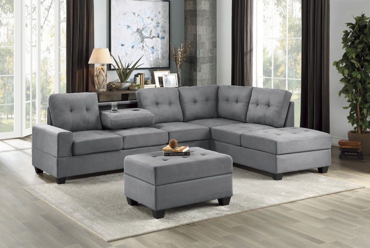 Renton Grey Microfiber Sectional Sofa