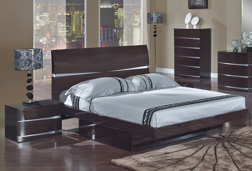 Renzo Brown Lacquer Bed With Drawers