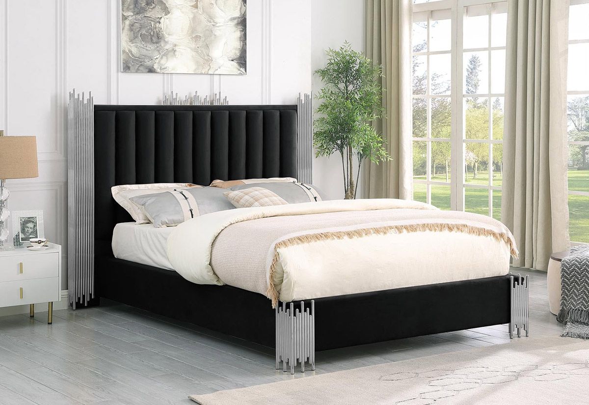 Rexburg Black Velvet bed With Chrome Frame