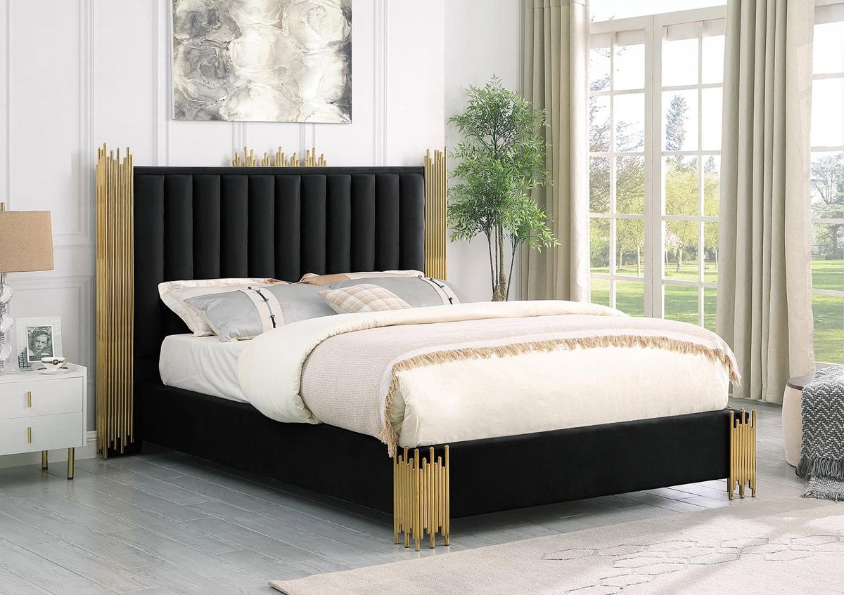 Rexburg Black Velvet Modern Bed