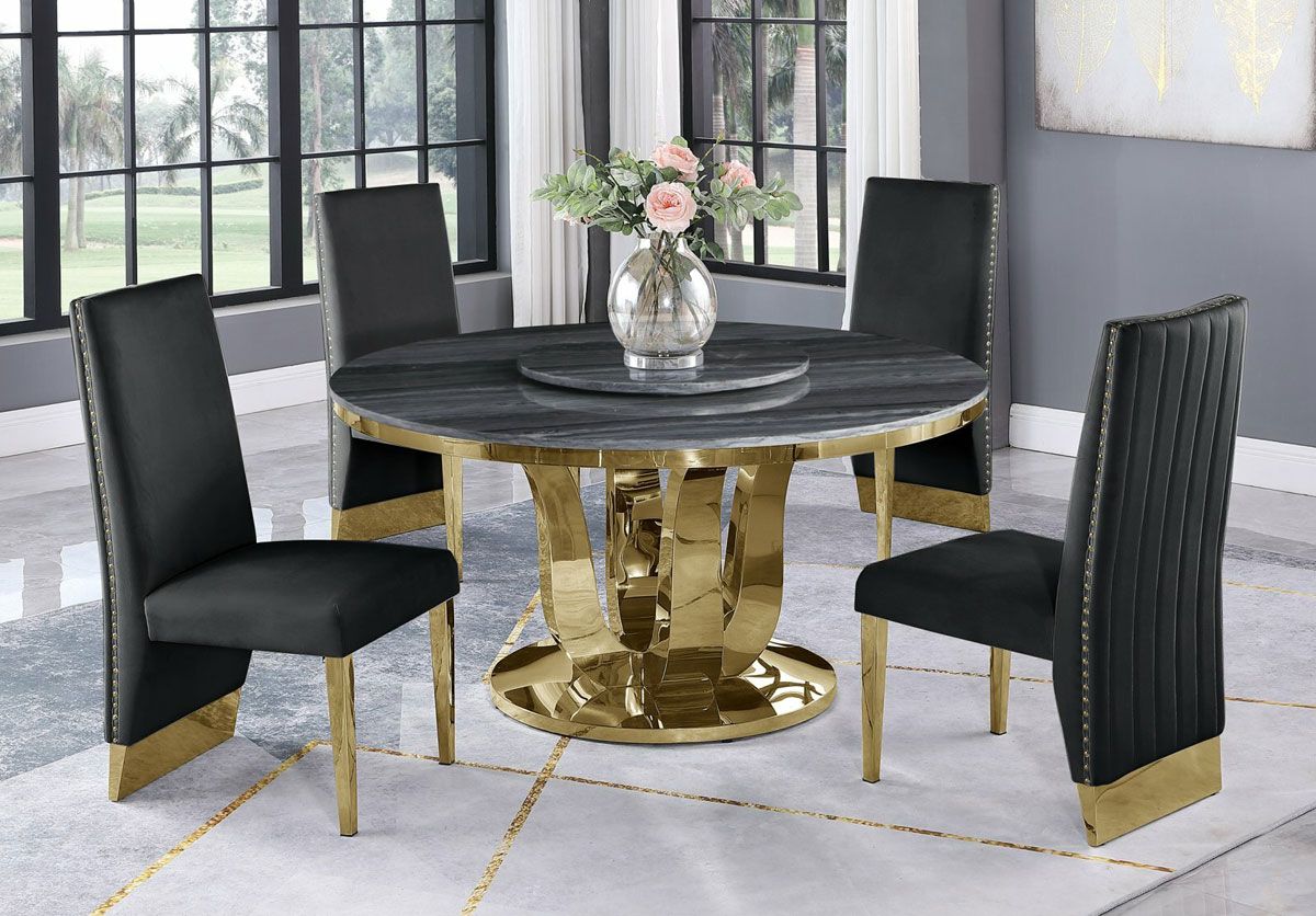 Reyna Round Dining Table With Black Chairs