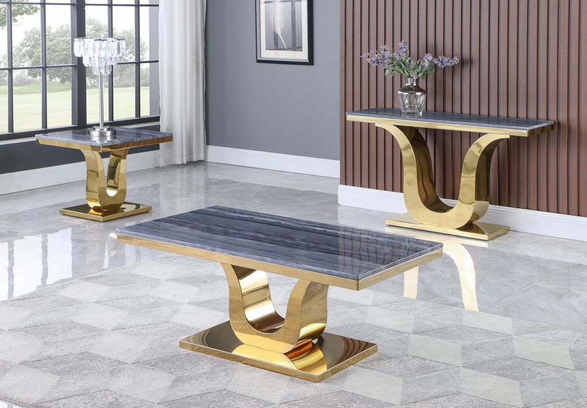 Reyna Marble Top Coffee Table Gold Finish
