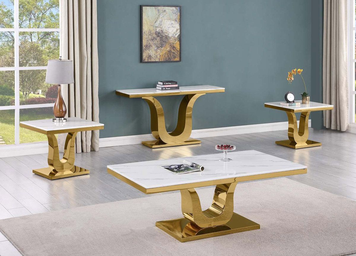 Reyna Marble Top Coffee Table Gold Finish