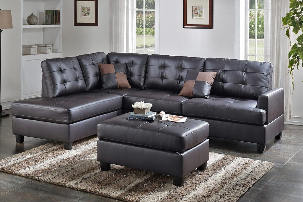 Reynold 3 Piece Sectional Set Espresso Leather