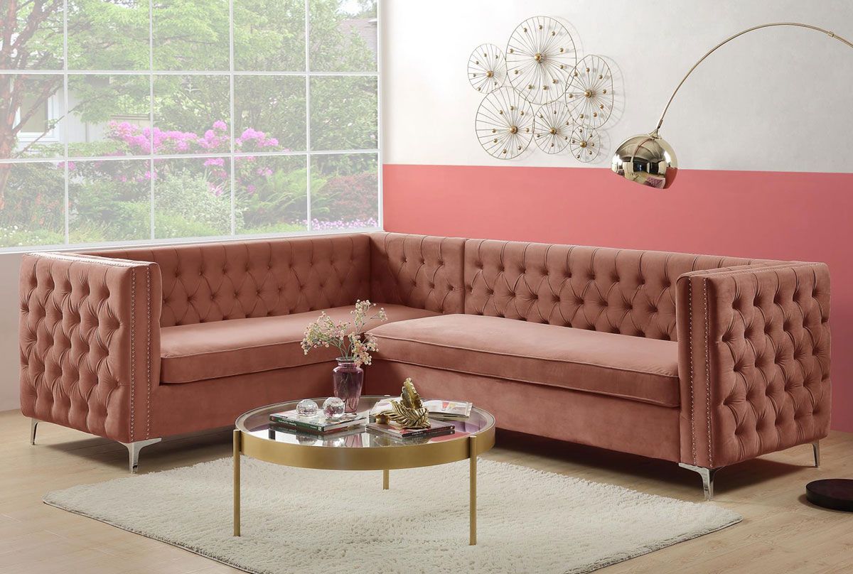 Reynor Dust Pink Velvet Sectional Sofa